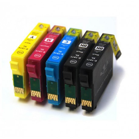 Pack de 5 Cartucho  De Tinta Compatible EPSON 18XL 4 colores C13T18114010, C13T18124010, C13T18134010 y C13T18144010